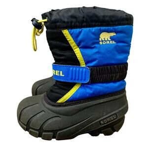 SOREL Flurry Winter Snow Boot Kids Childrens Boys Size 11 Black Super Blue